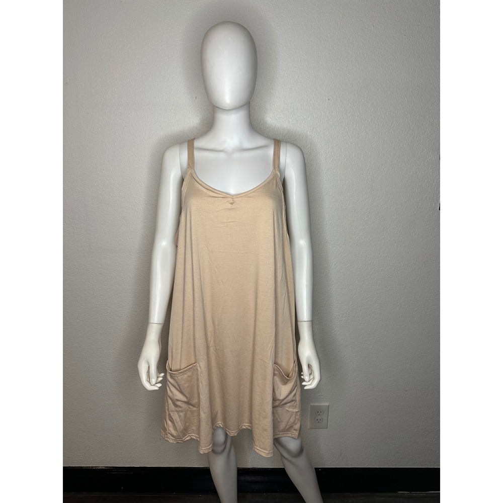 Shecurve Beige Cami Swing Dress with Pockets Sleeveless With Built In Shorts
